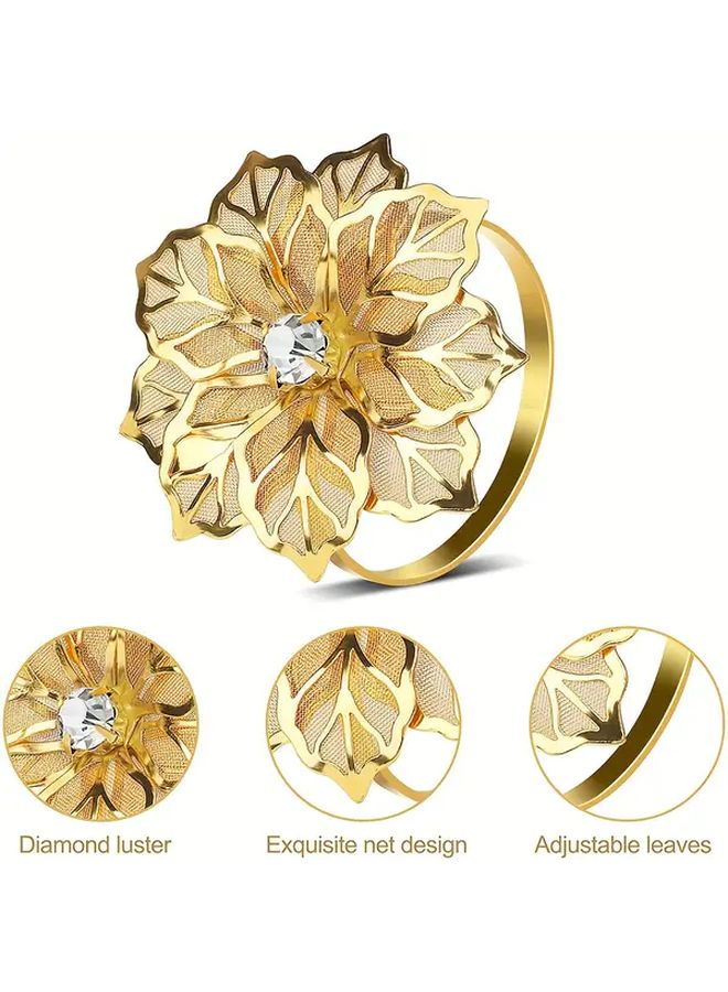 3pcs Elegant Golden Iron Napkin Rings With Large Floral Cutouts For Wedding Party Table Decor - Image 5